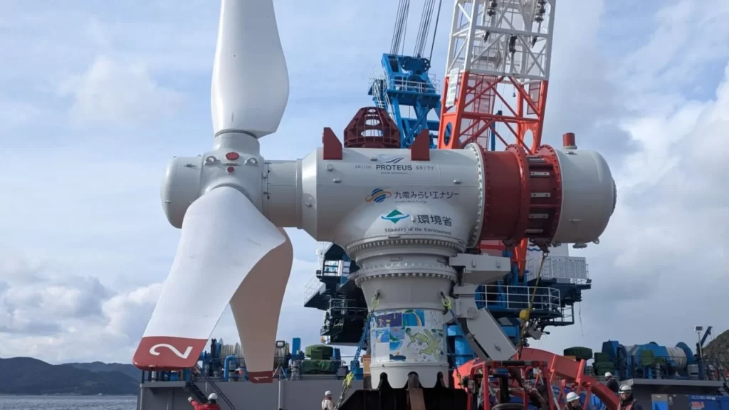 Turbina de generación mareomotriz en Jap?n, lista para su despliegue, en el marco de un proyecto conjunto entre empresas de energ?a y el Ministerio de Medio Ambiente.